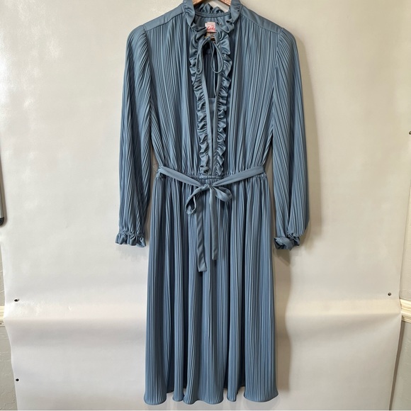 Vintage Dresses & Skirts - Vintage It’s A Lehigh Blue Accordion Pleated MIDI Dress